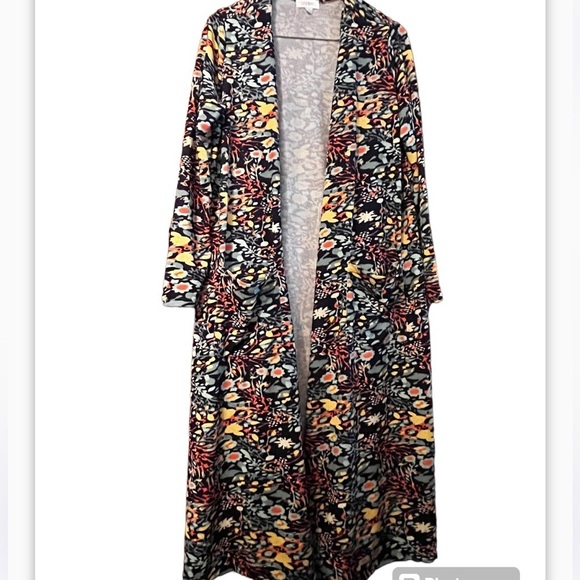 Lularoe Sarah Black Multi-Color Sz Large Floral Long Open Cardigan with Pockets - Picture 2 of 5